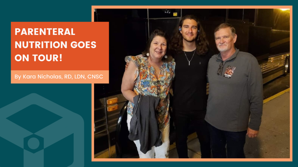 Picture of PN patient, her son and band member in front of tour bus