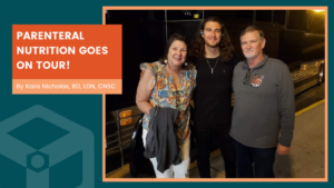 Picture of PN patient, her son and band member in front of tour bus